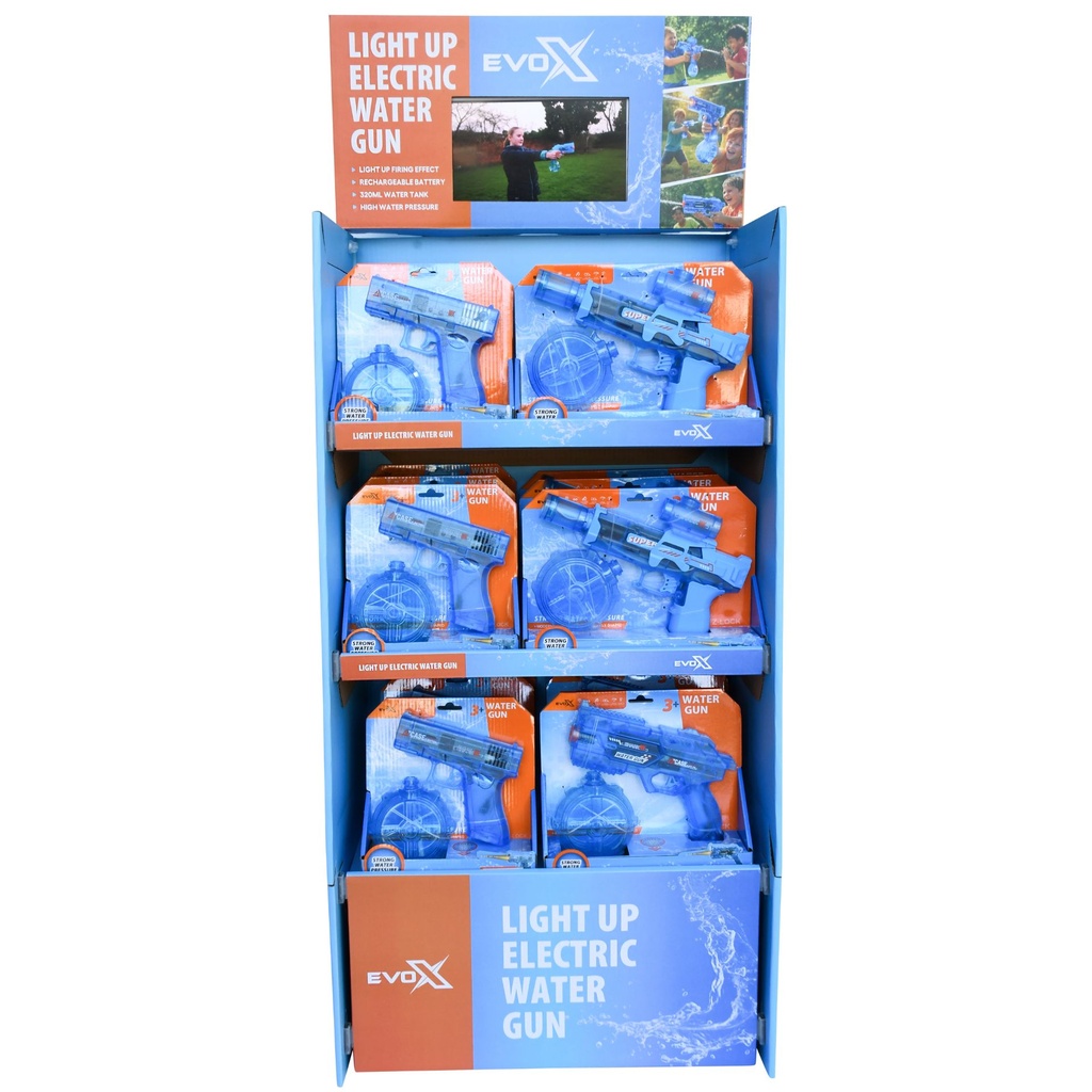 Pre-Filled Evo-X POS Light Up Electric Water Gun Stand