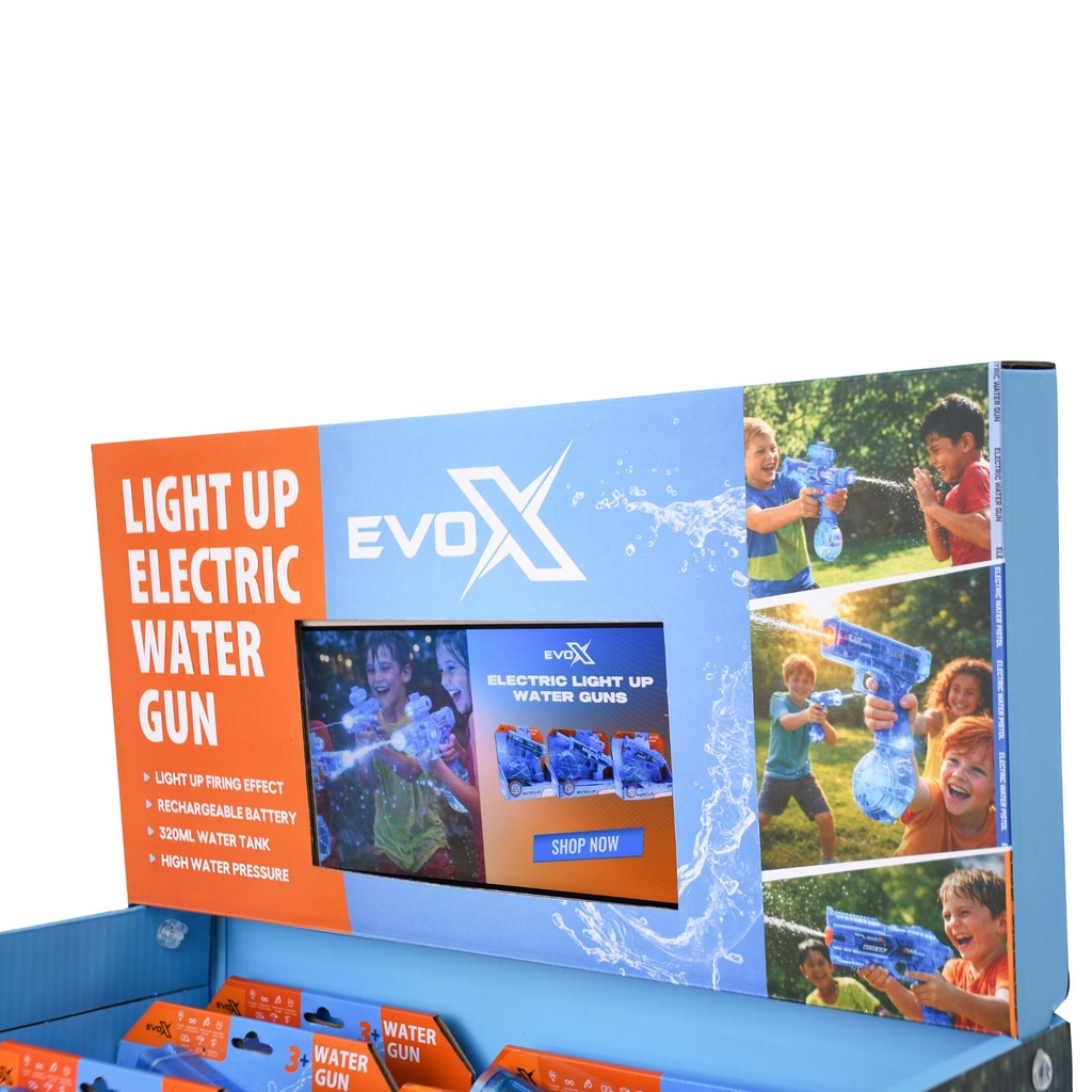 Pre-Filled Evo-X POS Light Up Electric Water Gun Stand