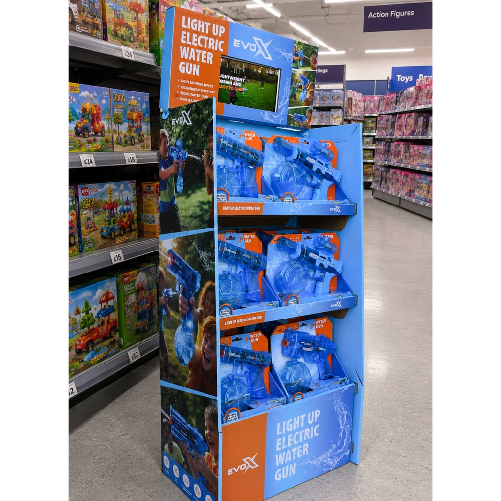 Pre-Filled Evo-X POS Light Up Electric Water Gun Stand