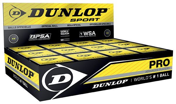 Dunlop Pro Squash Balls - Double Yellow Dot - (1 Ball Box 12)