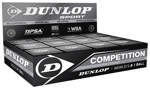 Dunlop Competition Squash Balls - Single Yellow Dot - (1 Ball Box 12)
